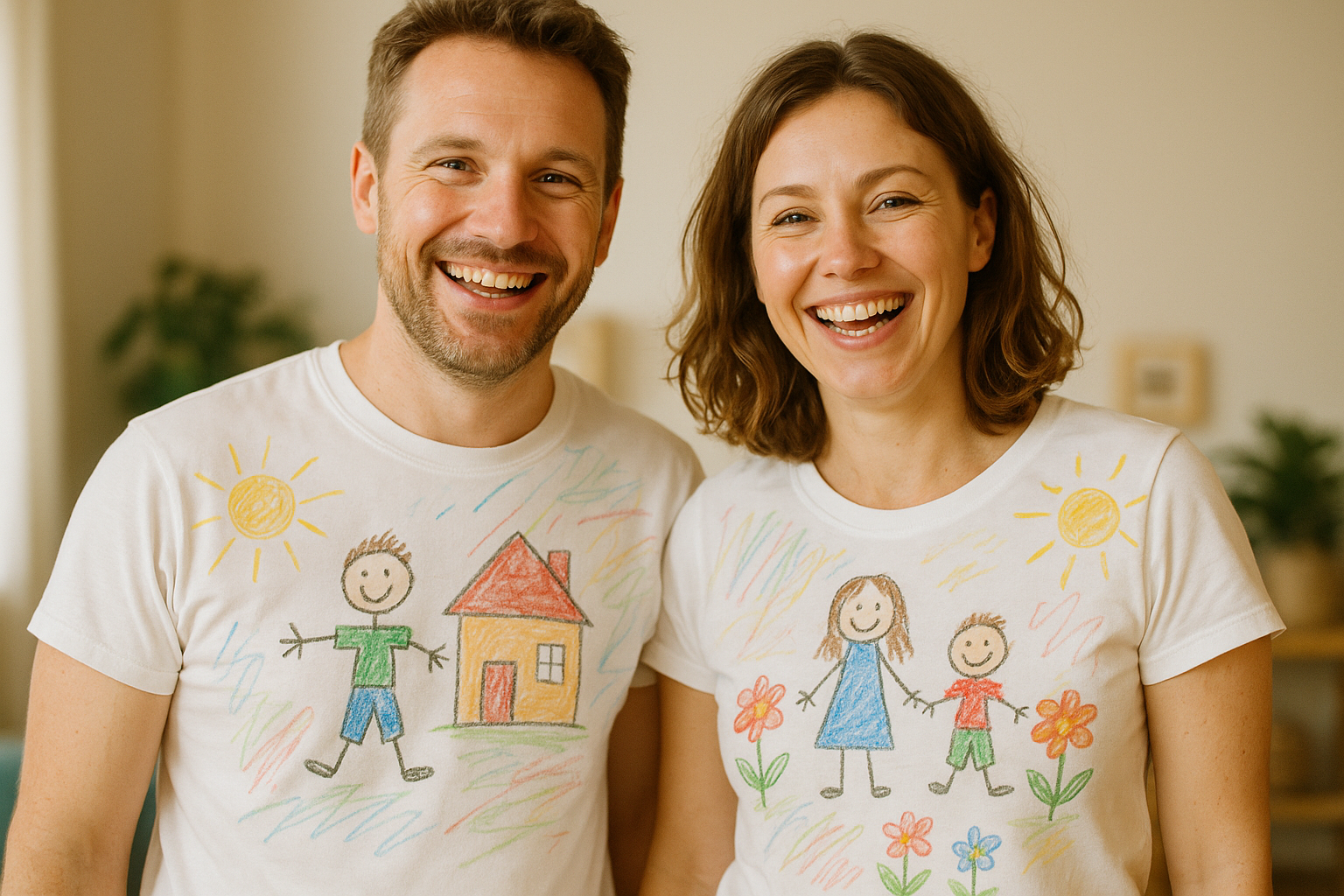 desenele sa fie desene de copii, gen desenate de mana lor, desene pe care le faci cu creionul. acelea sa fie pe tricourile lor