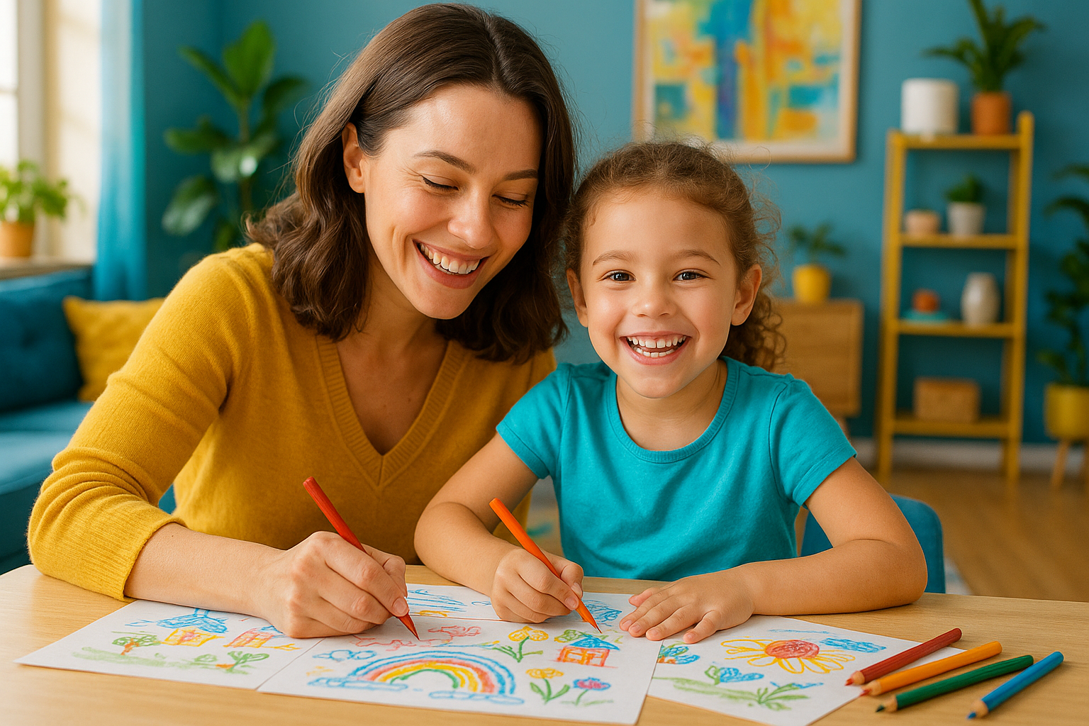 prea sobra si cu atmosfera de comunism in casa. sa fie ceva modern, zambete frumos, sa se vada desenul, poate si un fundal vesel, culori vii